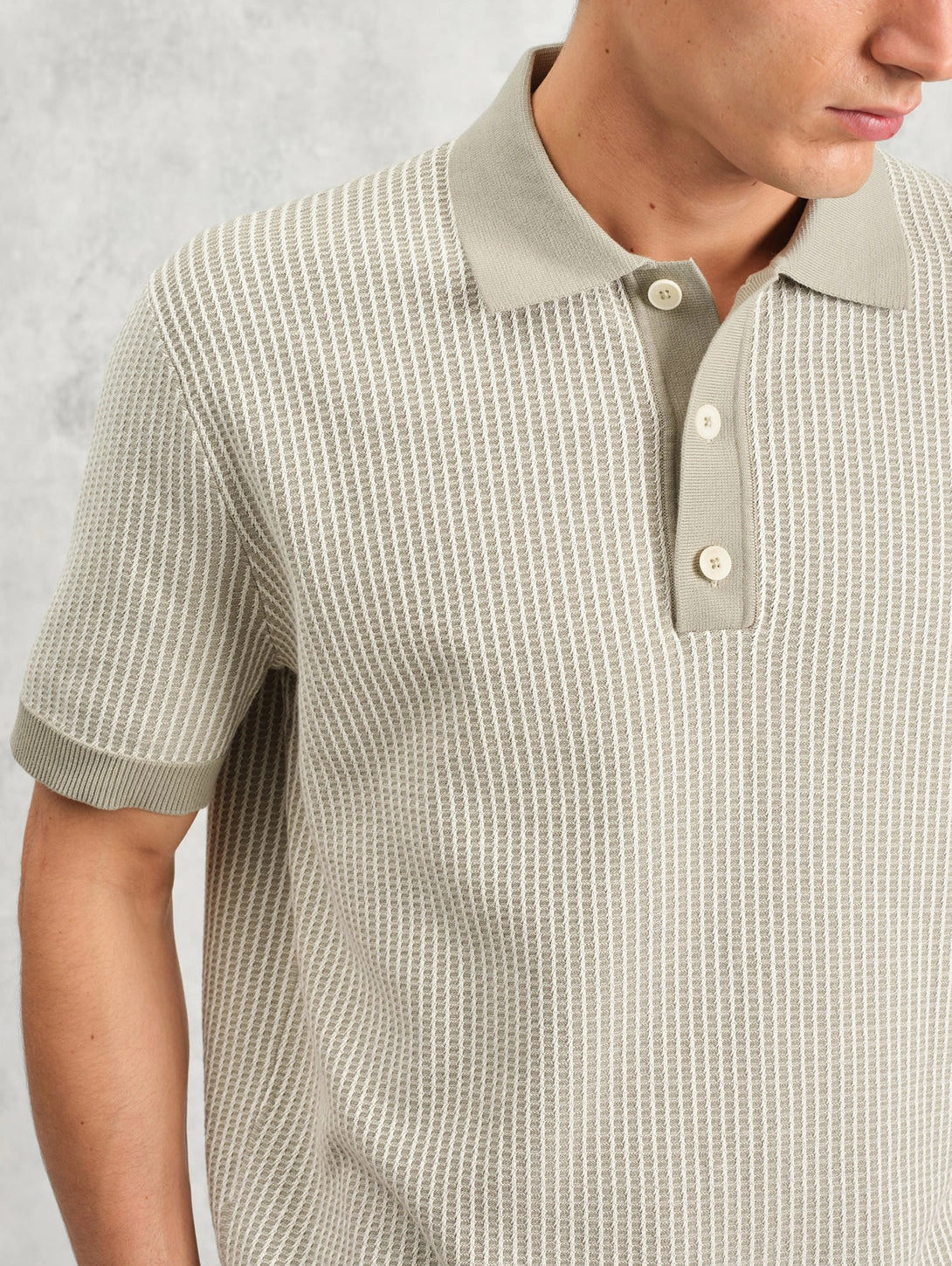 Turin Polo - Khaki Ladder Stripe Knit
