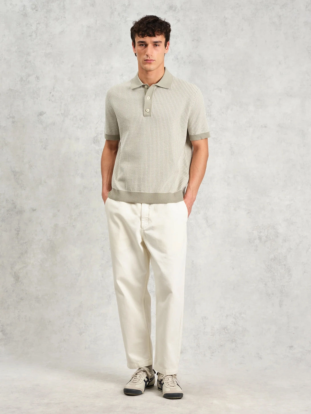 Turin Polo - Khaki Ladder Stripe Knit