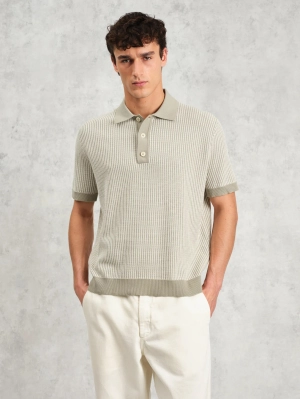 Turin Polo - Khaki Ladder Stripe Knit