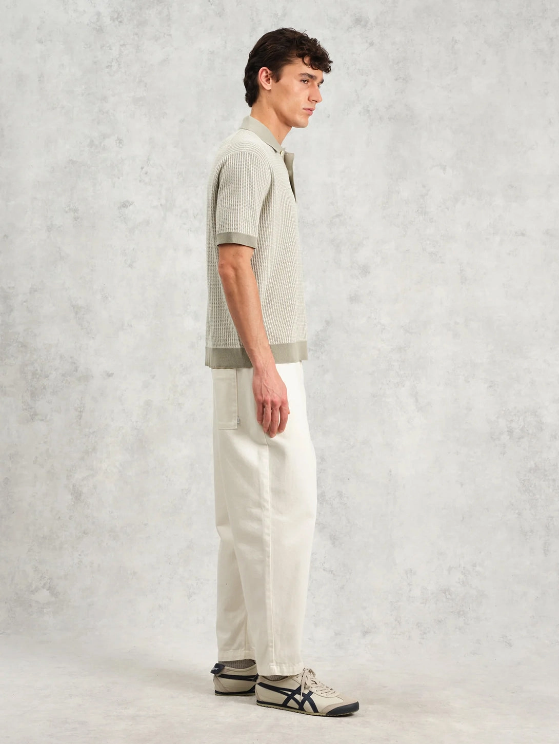 Turin Polo - Khaki Ladder Stripe Knit