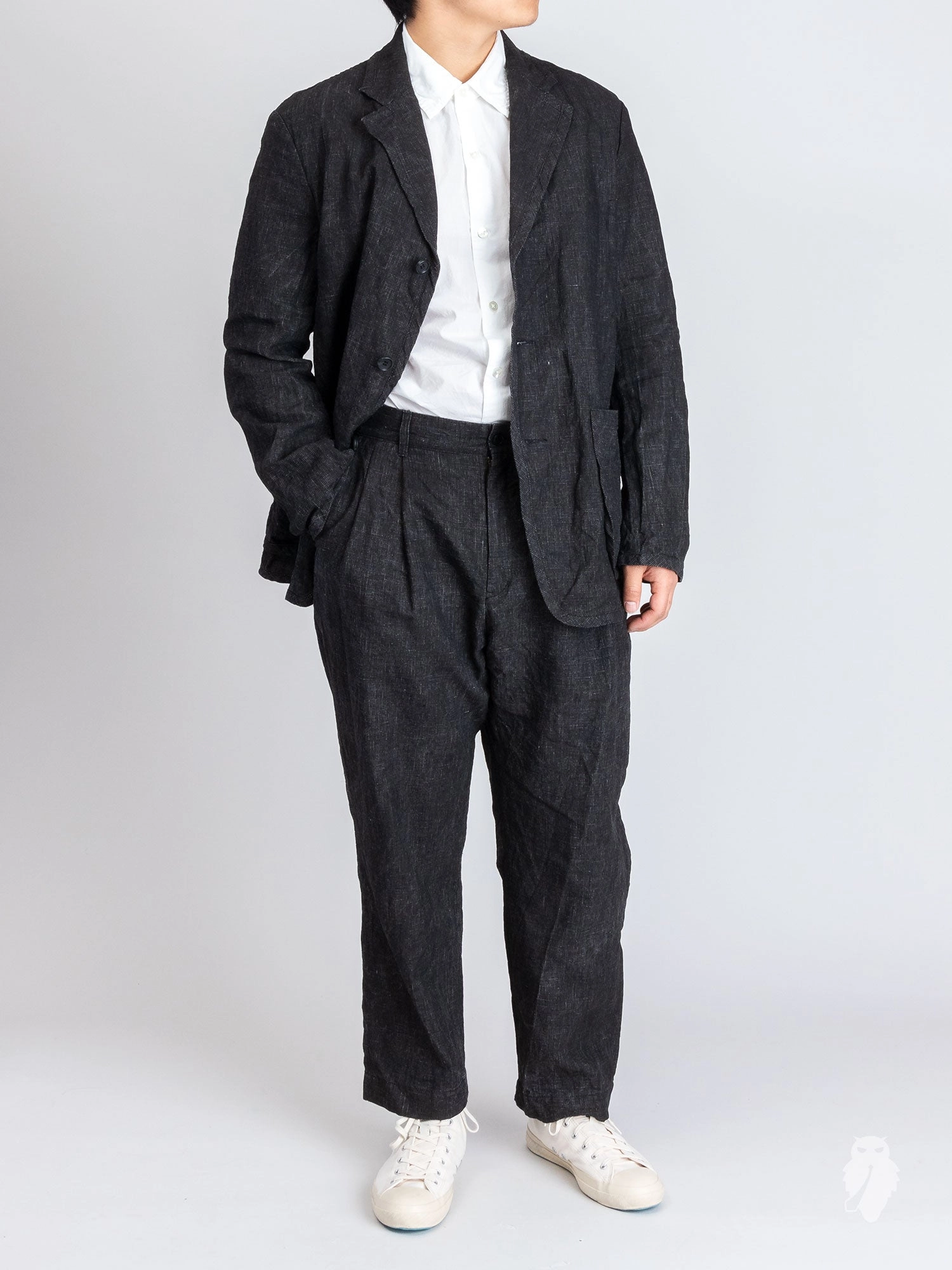 Two Tack Pegtop Pants in Black Linen