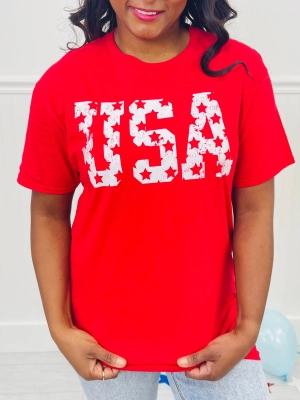 USA On Display Graphic Tee in Red