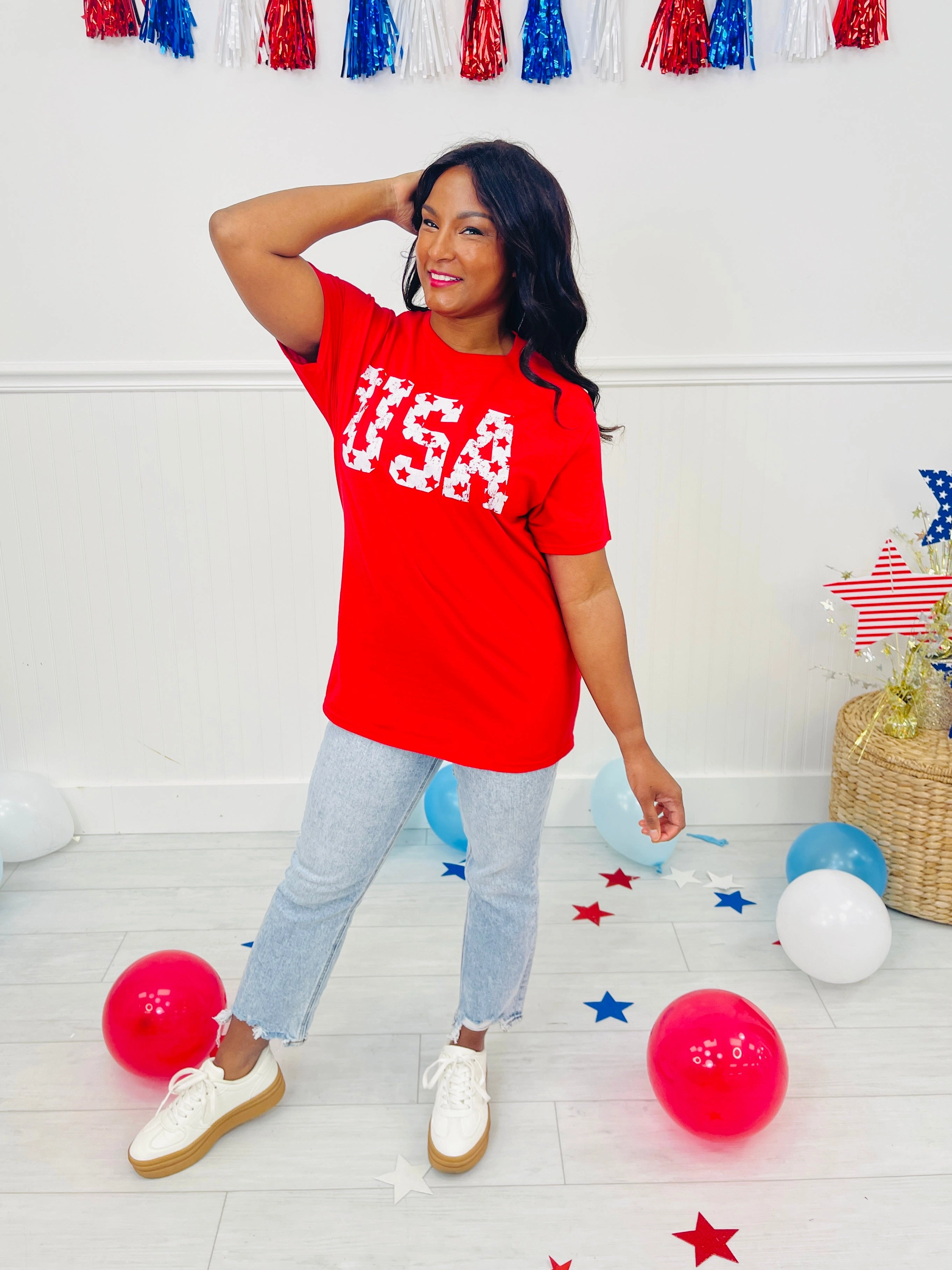 USA On Display Graphic Tee in Red