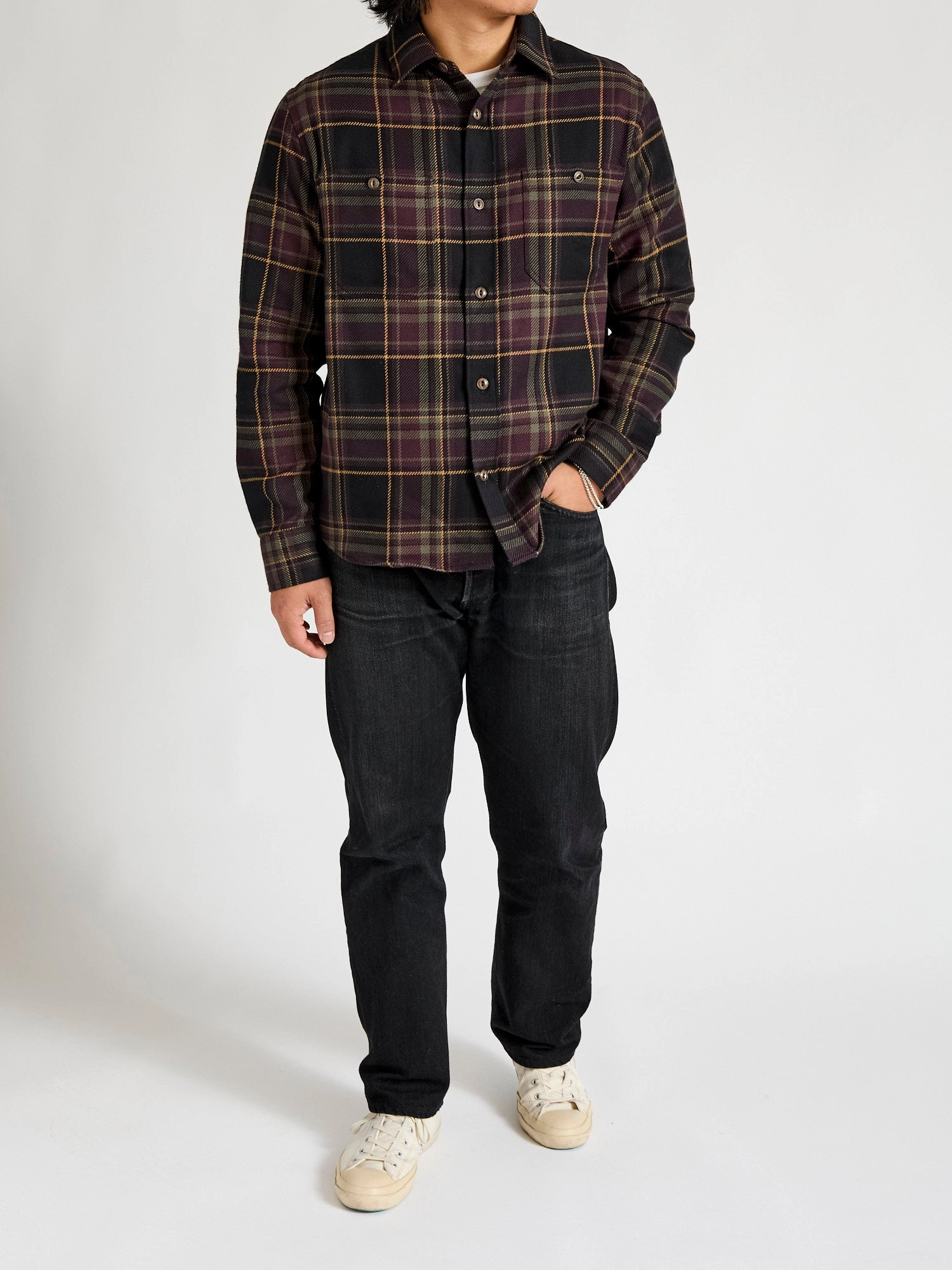 Utility Flannel in Black Olive Plaid