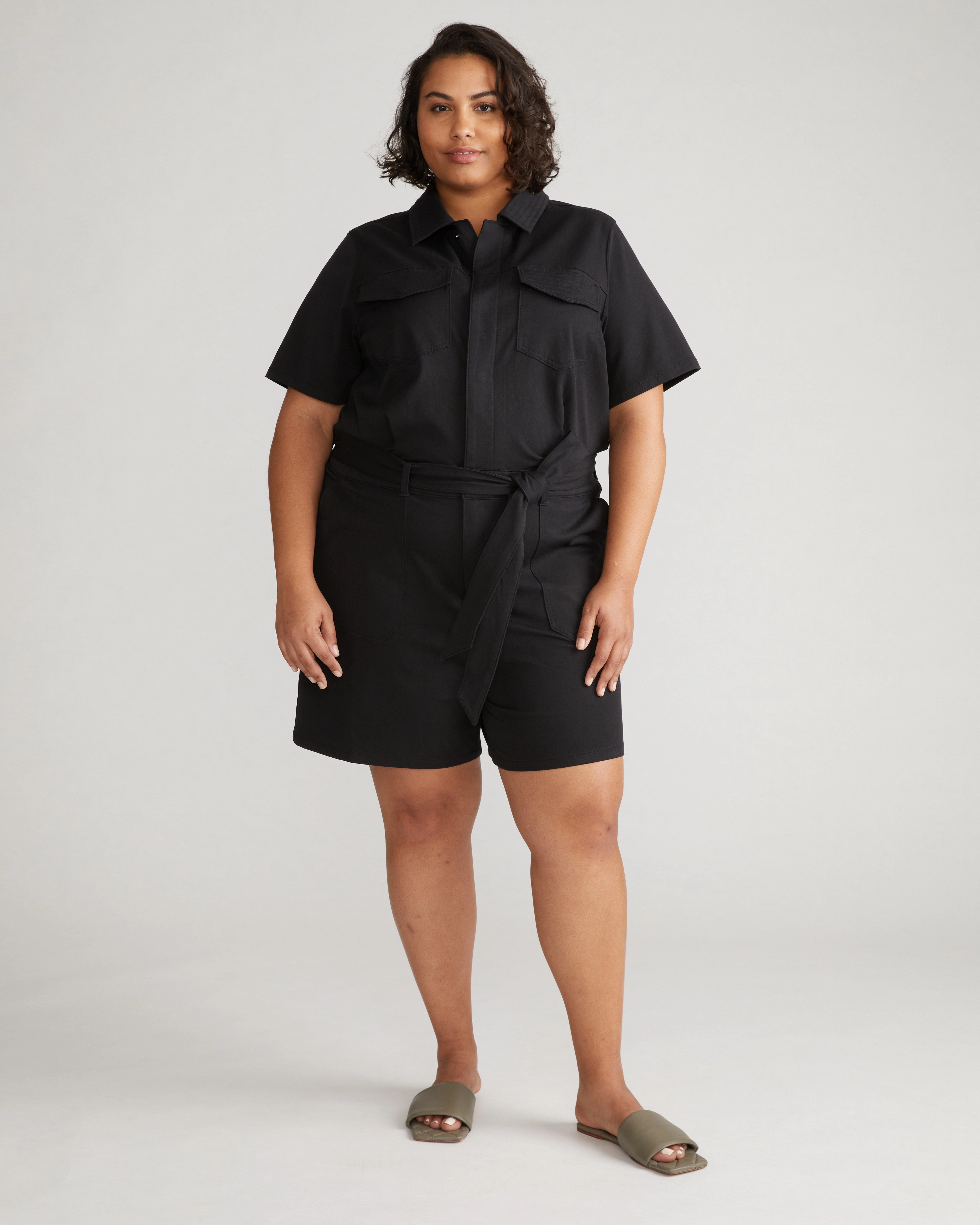 Valley Stretch Cotton Twill Romper - Black
