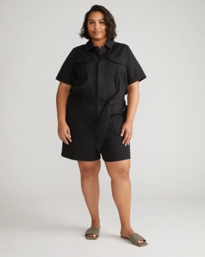 Valley Stretch Cotton Twill Romper - Black