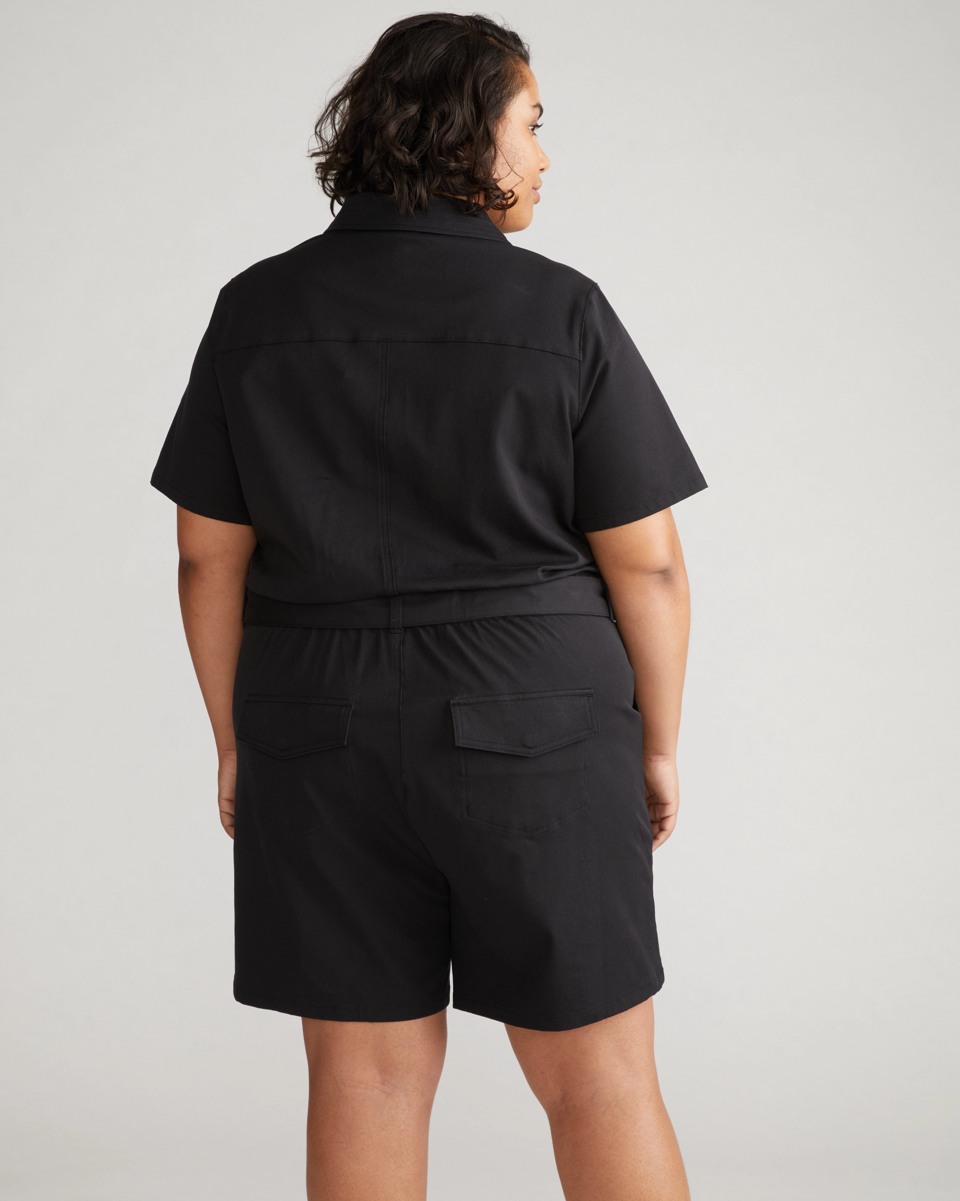 Valley Stretch Cotton Twill Romper - Black