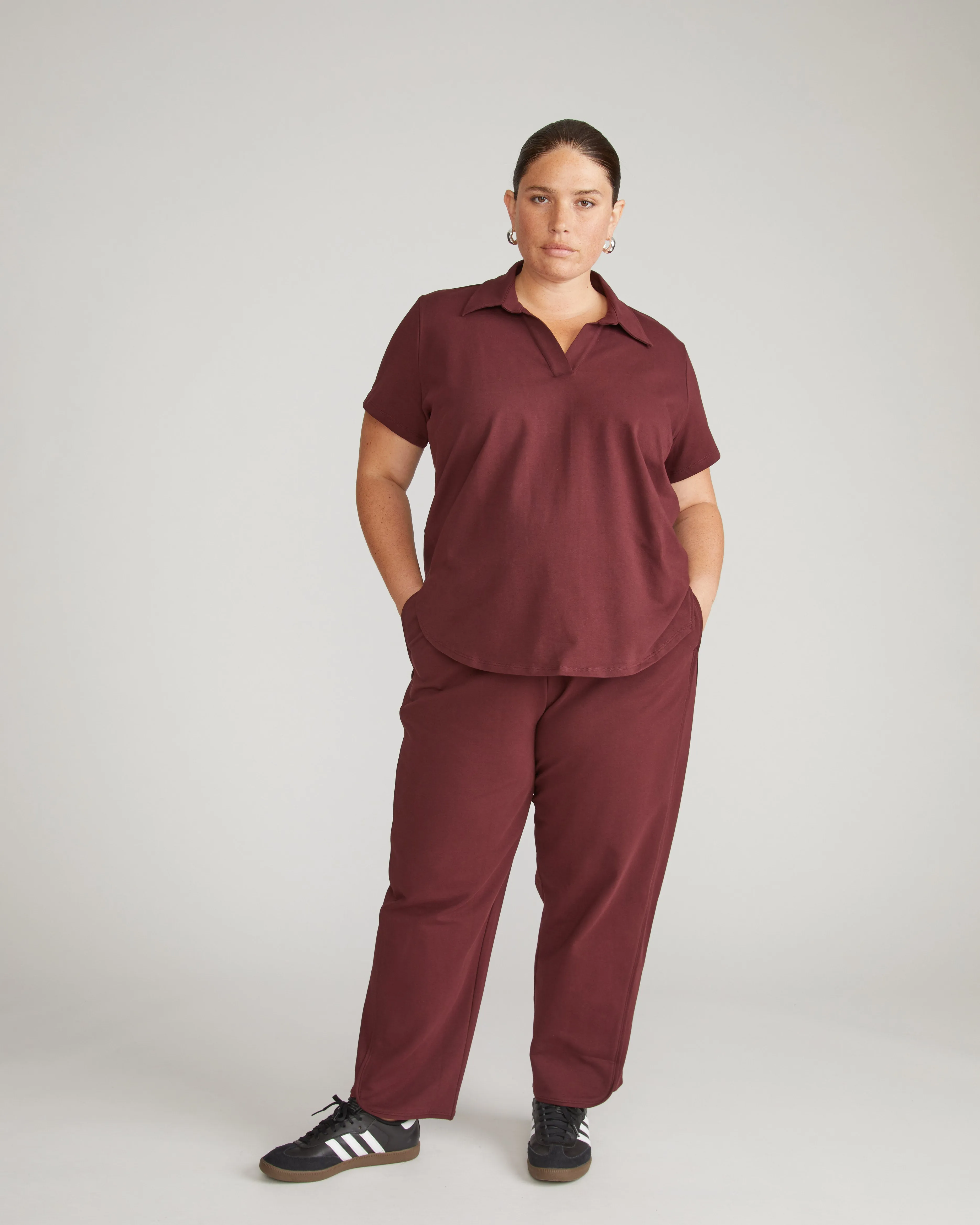 Varsity French Terry Polo Top - Black Cherry