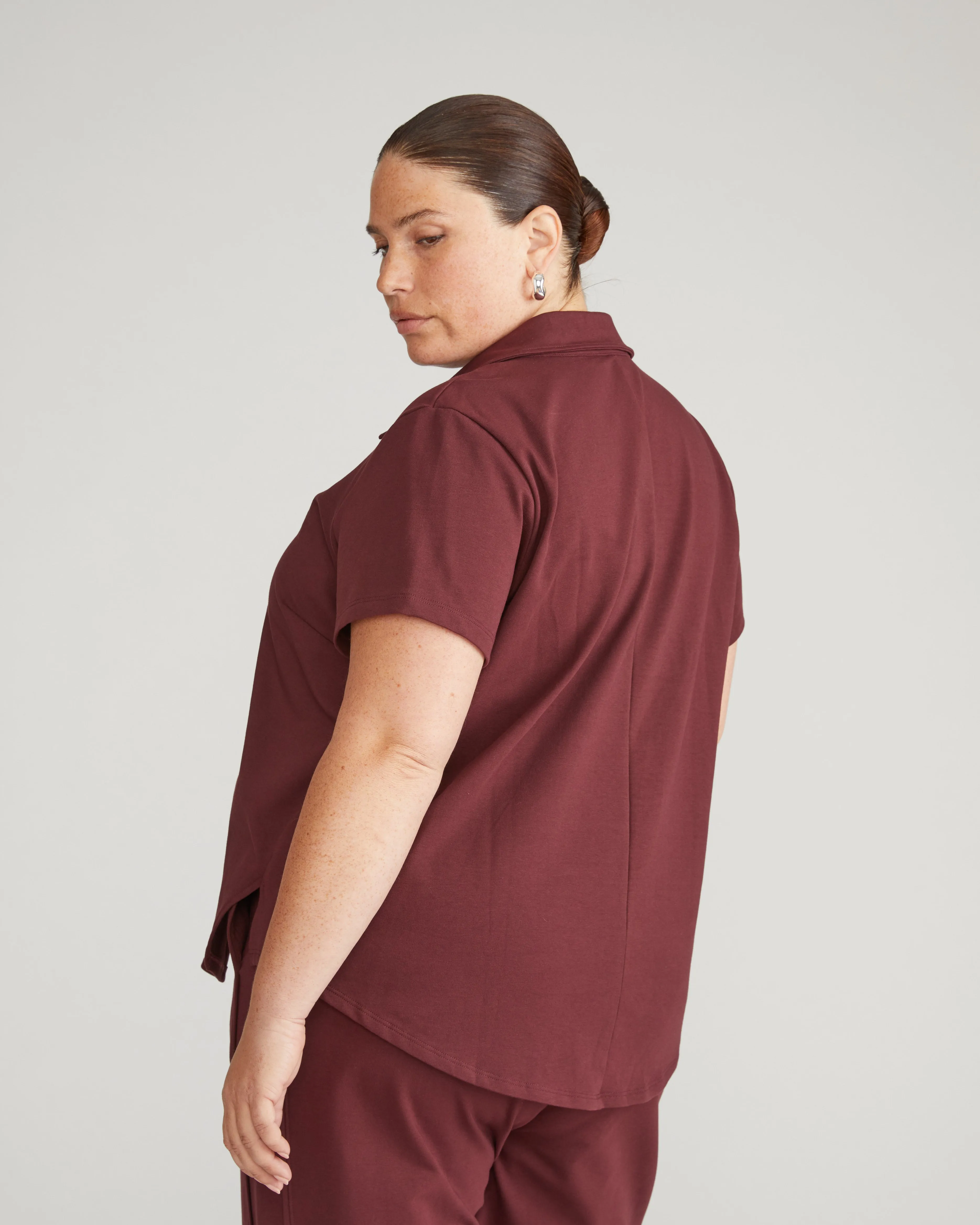 Varsity French Terry Polo Top - Black Cherry