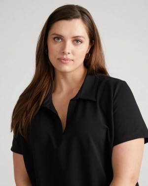 Varsity French Terry Polo Top - Black