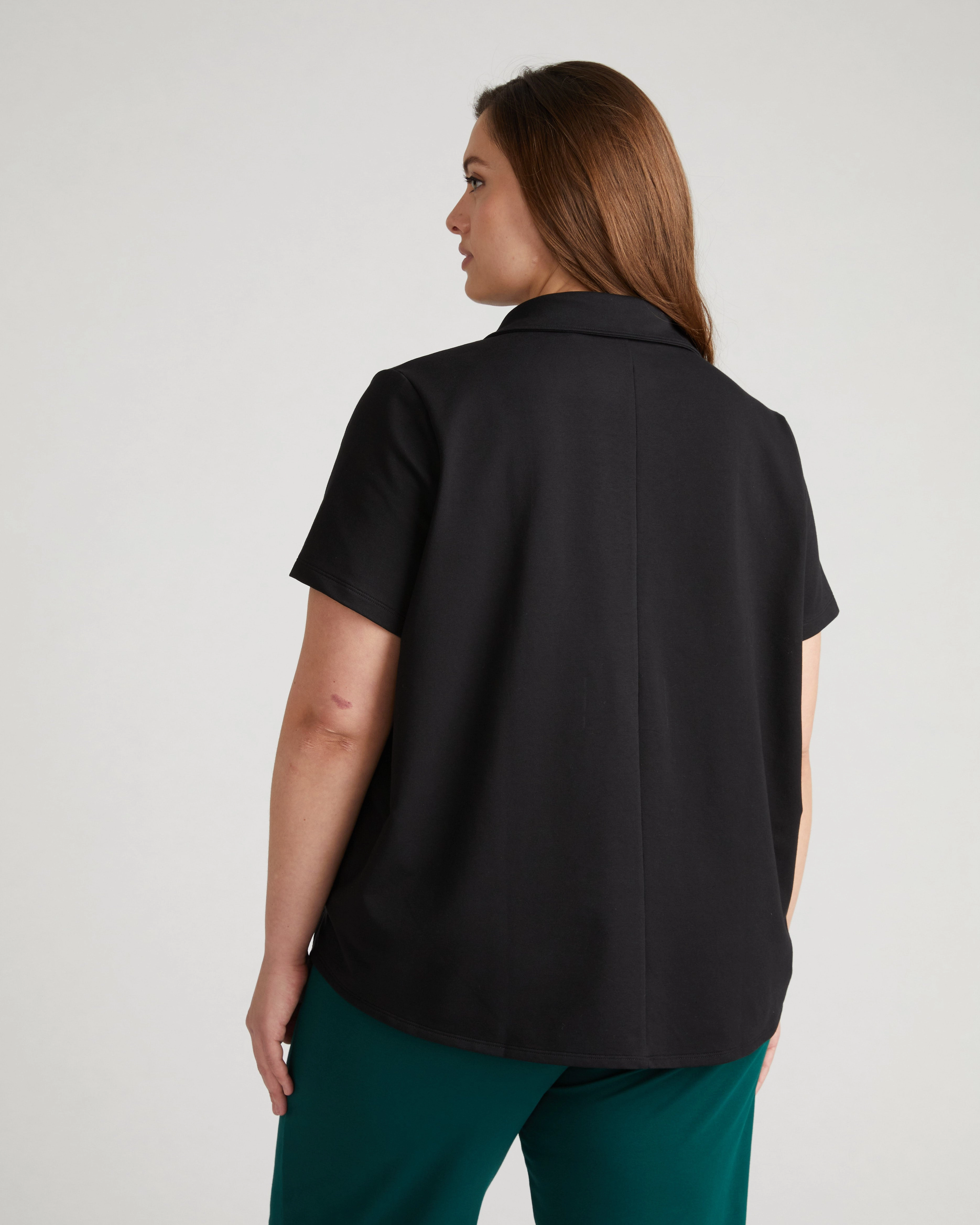 Varsity French Terry Polo Top - Black