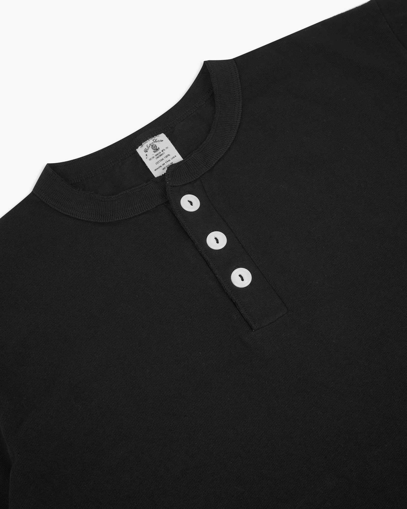 Velva Sheen 14/1 Pigment S/S Henley Tee - Jet Black
