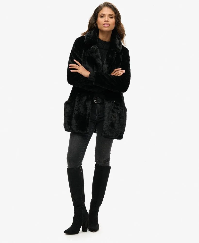 Vintage Mid Faux Fur Coat | Black