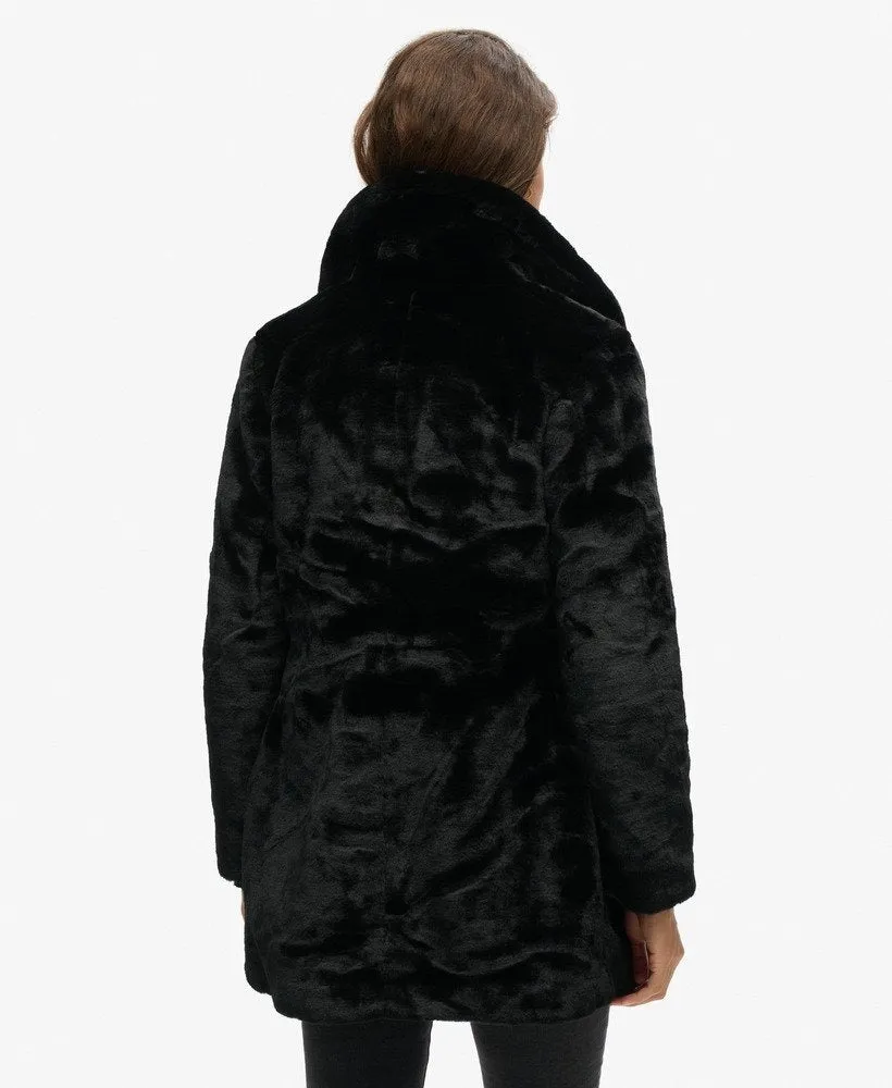 Vintage Mid Faux Fur Coat | Black