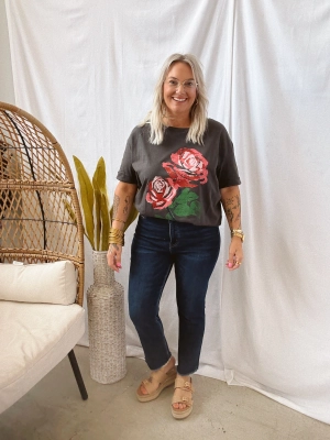 Vintage Rose Black Tee