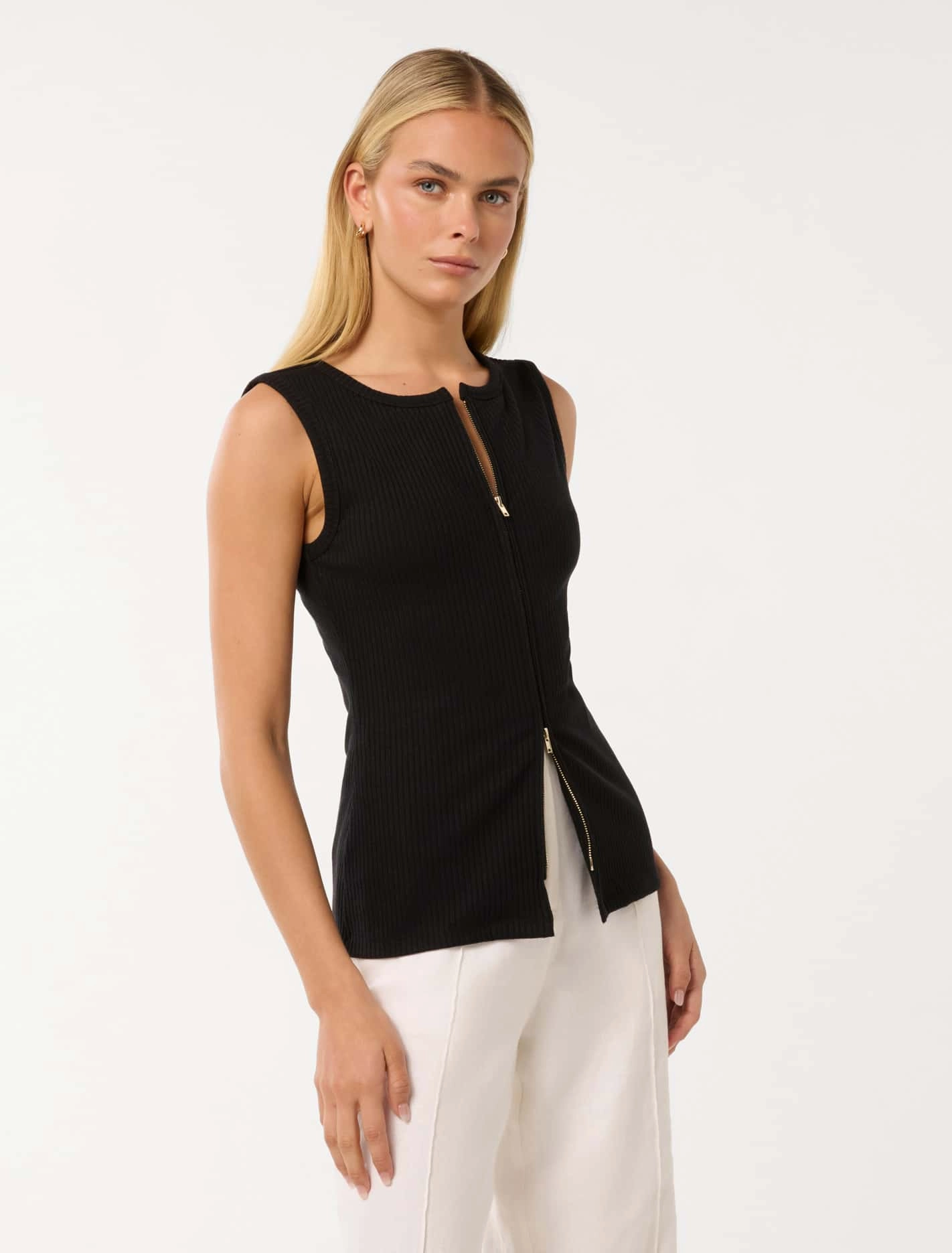 Violet Zip Front Rib Top
