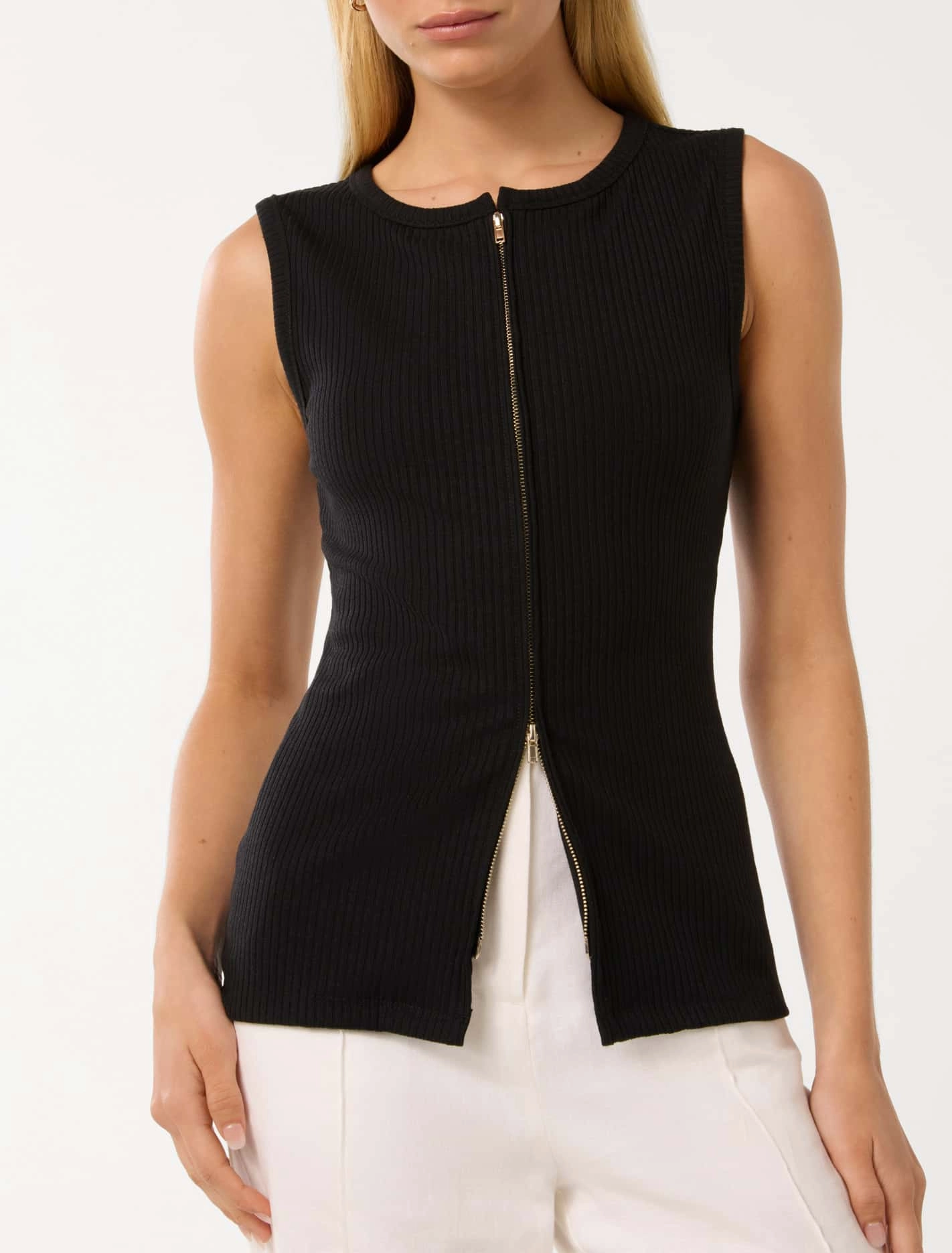 Violet Zip Front Rib Top