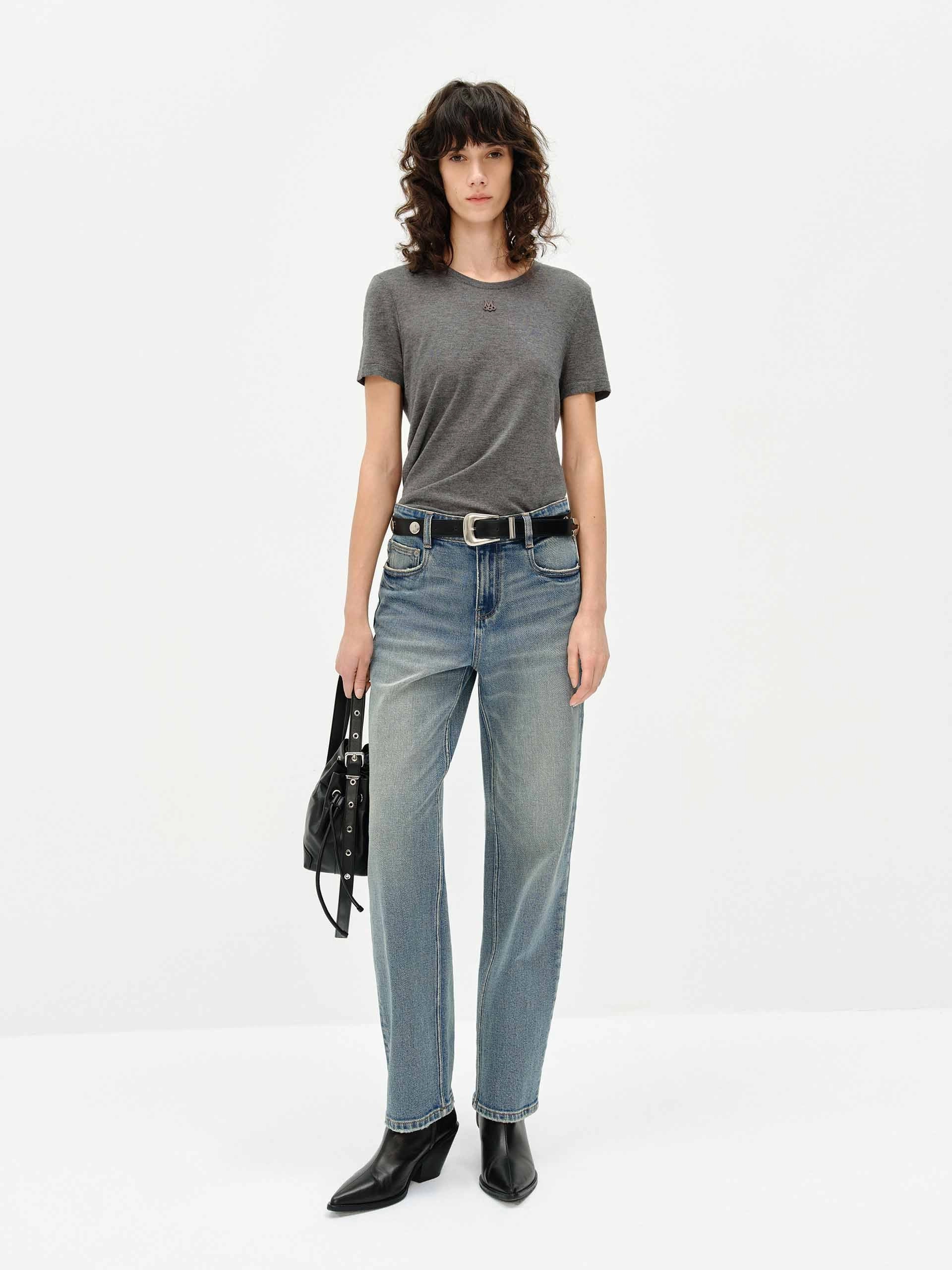 Whisker Detail Ankle Jeans