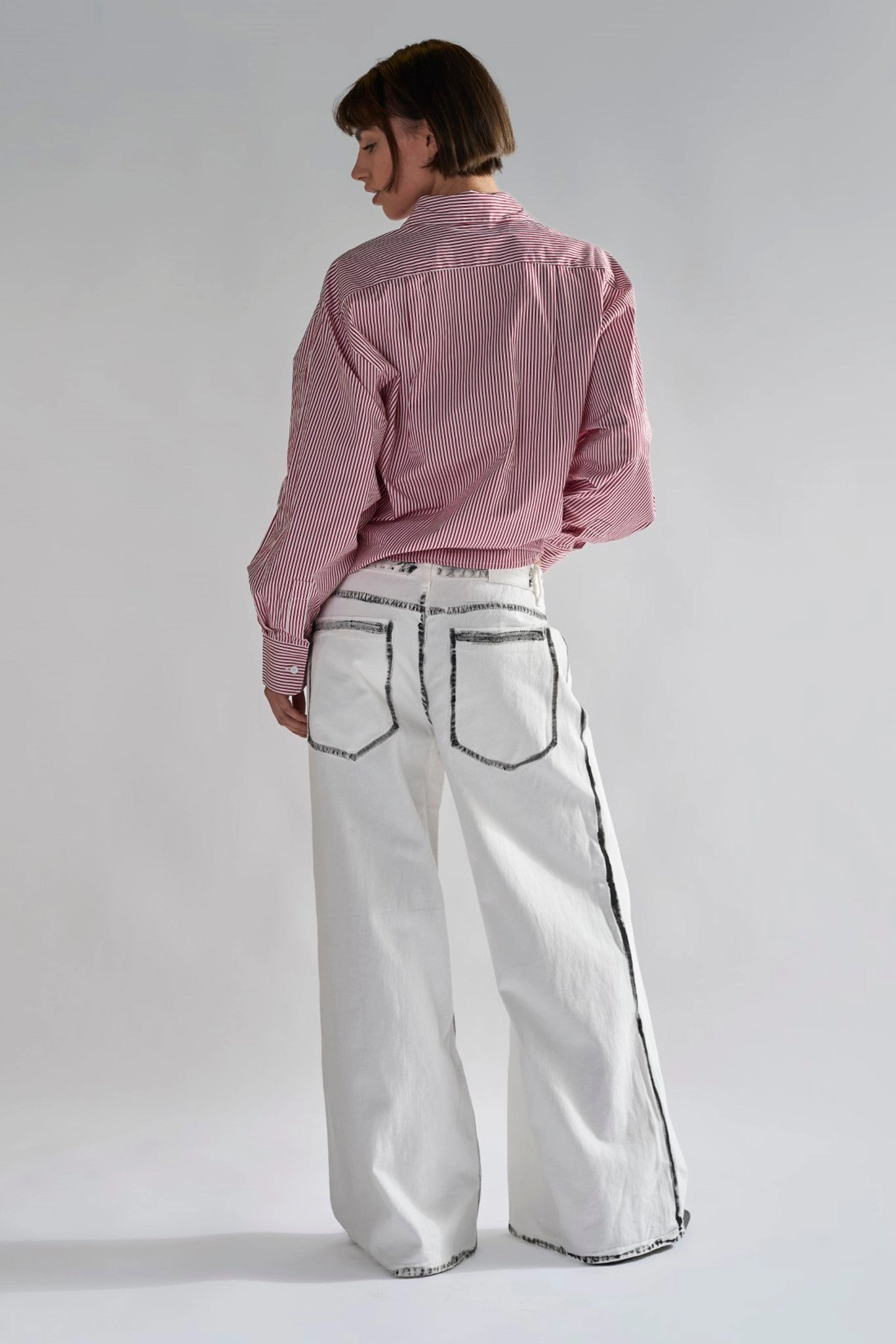 White-Black Edges Wide-Leg Jeans