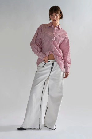 White-Black Edges Wide-Leg Jeans