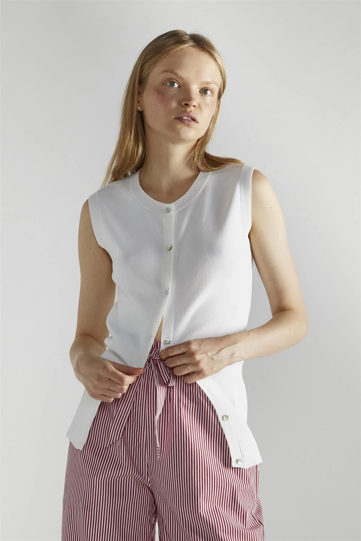 White Button Front Vest-Top