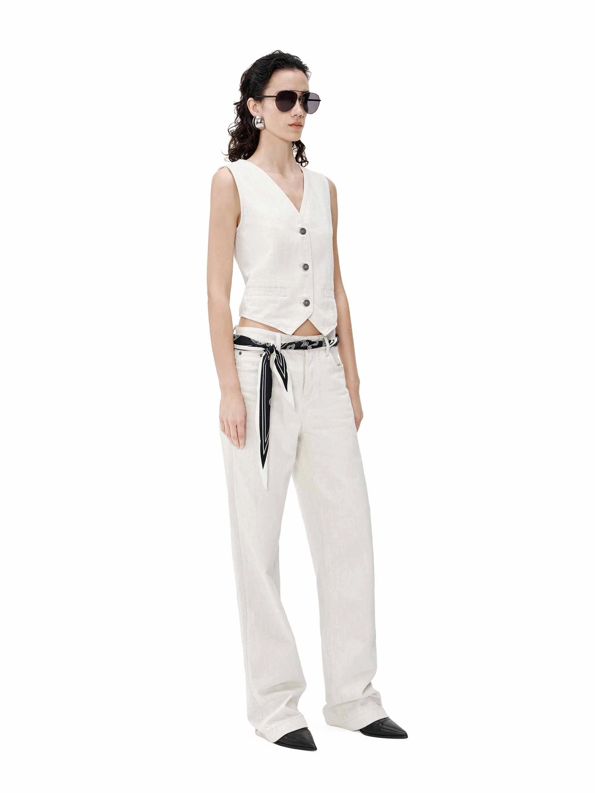 White Denim Straight Jeans