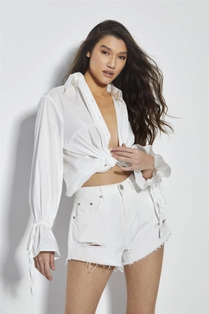 White Distressed high waisted-shorts