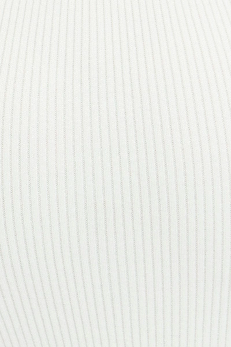 White Knit Skirt High Rise Ribbed Midi