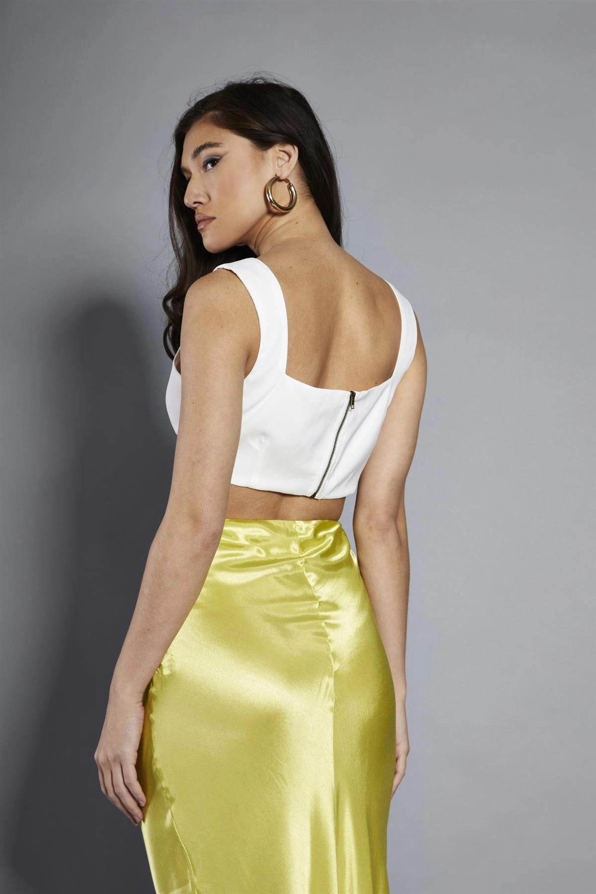 White Square-Neck Sleeveless Crop-Top