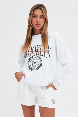 White Track Short Mid Rise Elastic Waist Brooklyn
