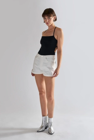 White Turn-Up Denim-Shorts