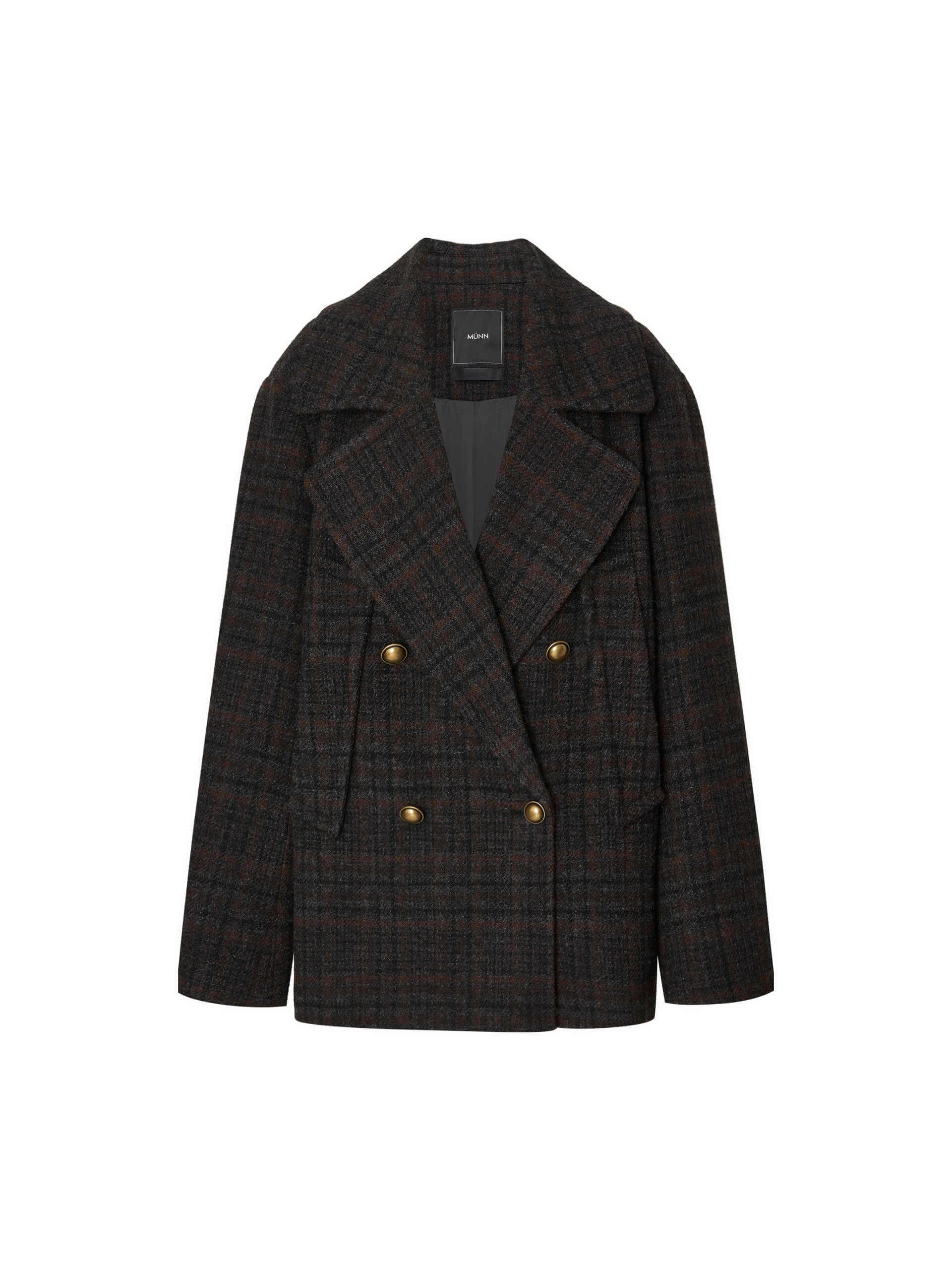 Wide Collar Checked Coat