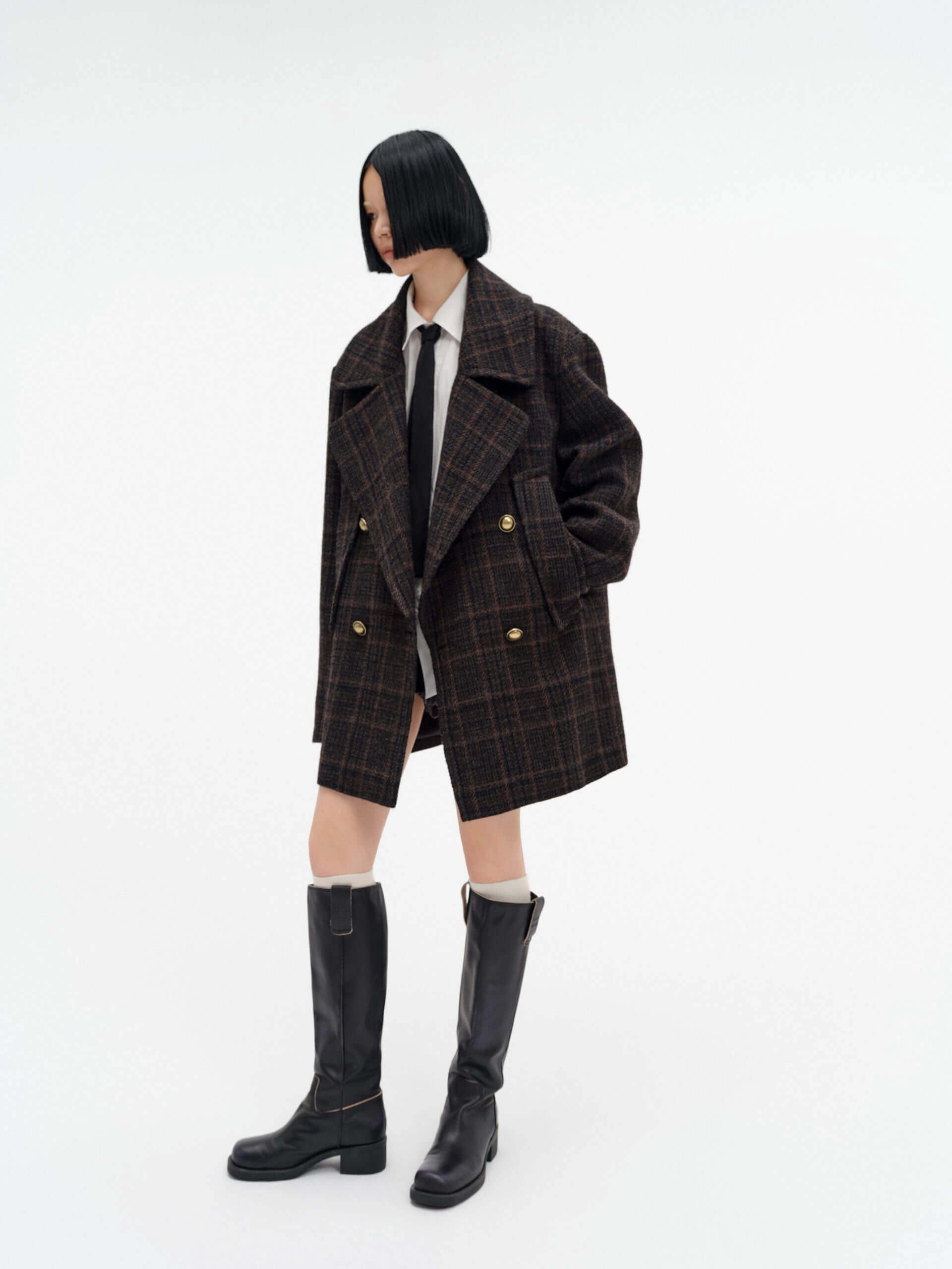 Wide Collar Checked Coat