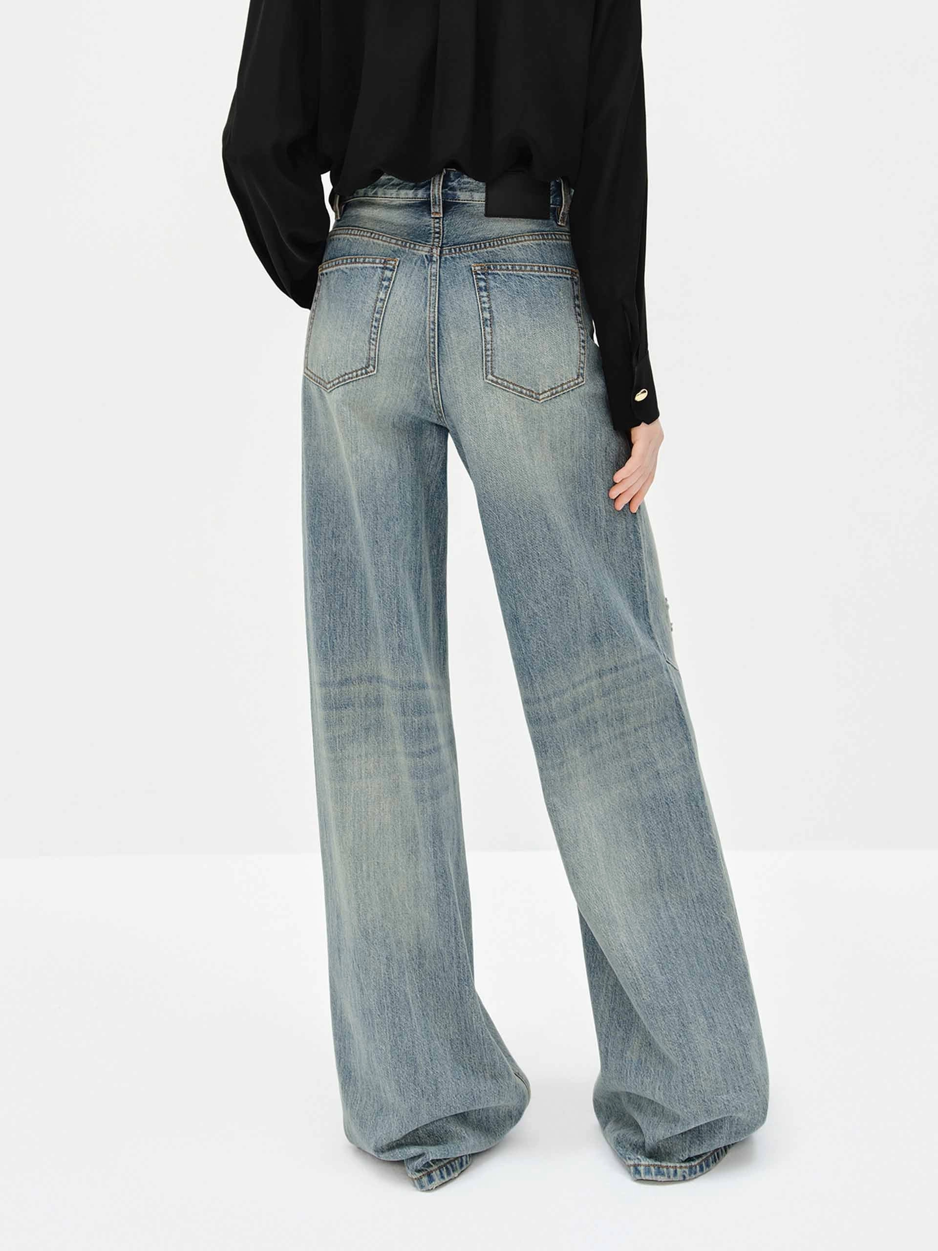 Wide Leg Blue Denim Jeans