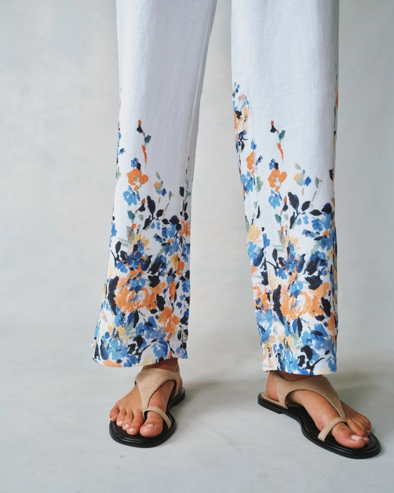 Wide Leg Pant W/ Drawcord - Floral Border Print