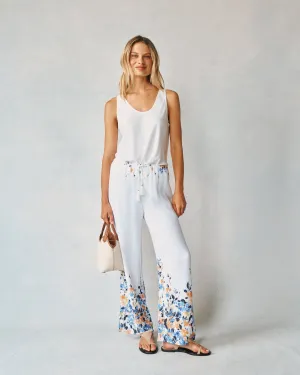 Wide Leg Pant W/ Drawcord - Floral Border Print