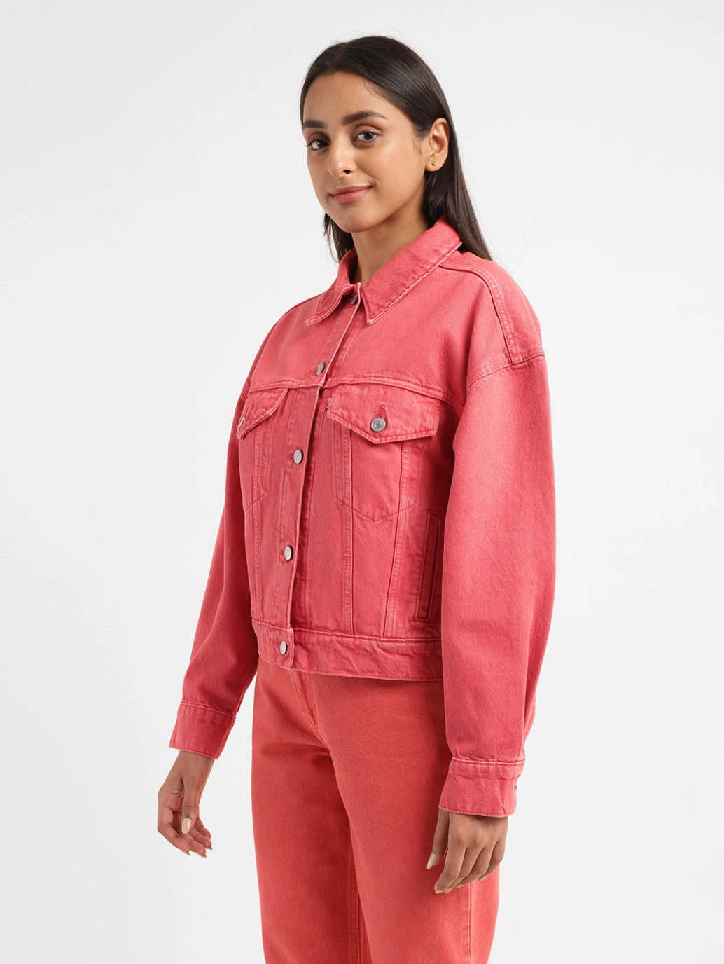 Women's Solid Spread Collar Denim Jacket