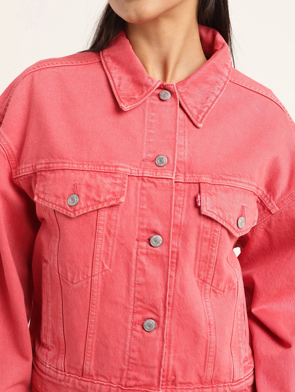 Women's Solid Spread Collar Denim Jacket