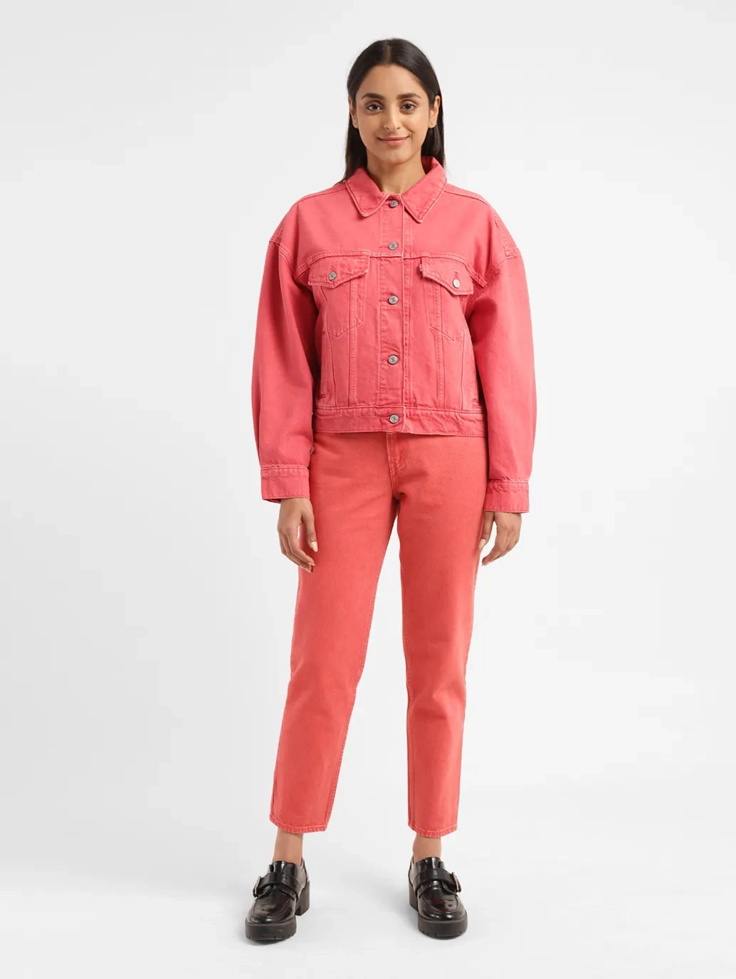 Women's Solid Spread Collar Denim Jacket