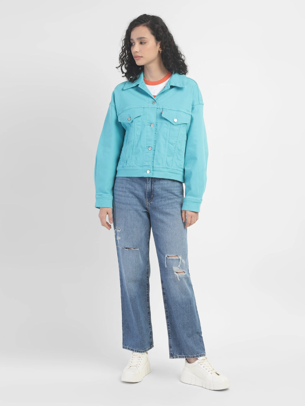Women's Solid Spread Collar Denim Jacket