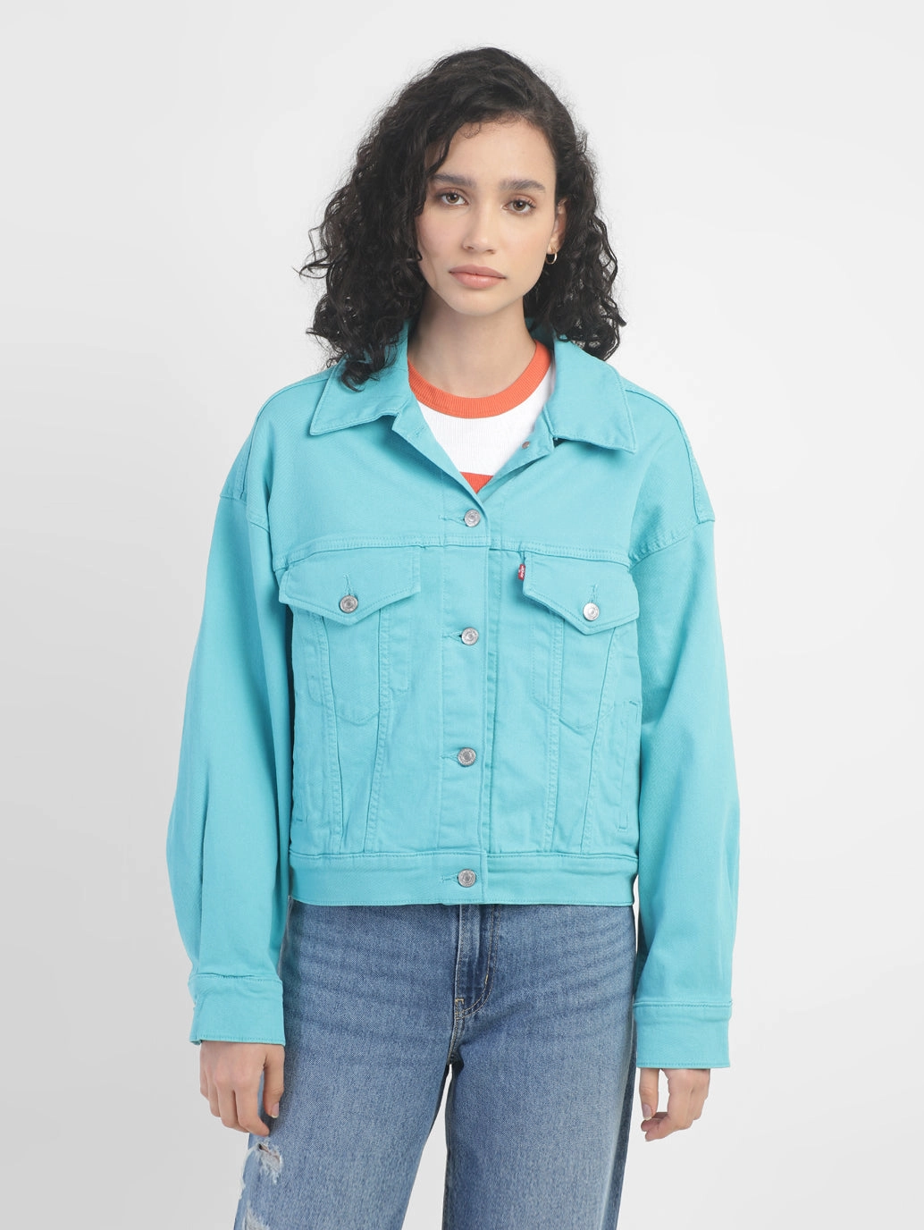 Women's Solid Spread Collar Denim Jacket
