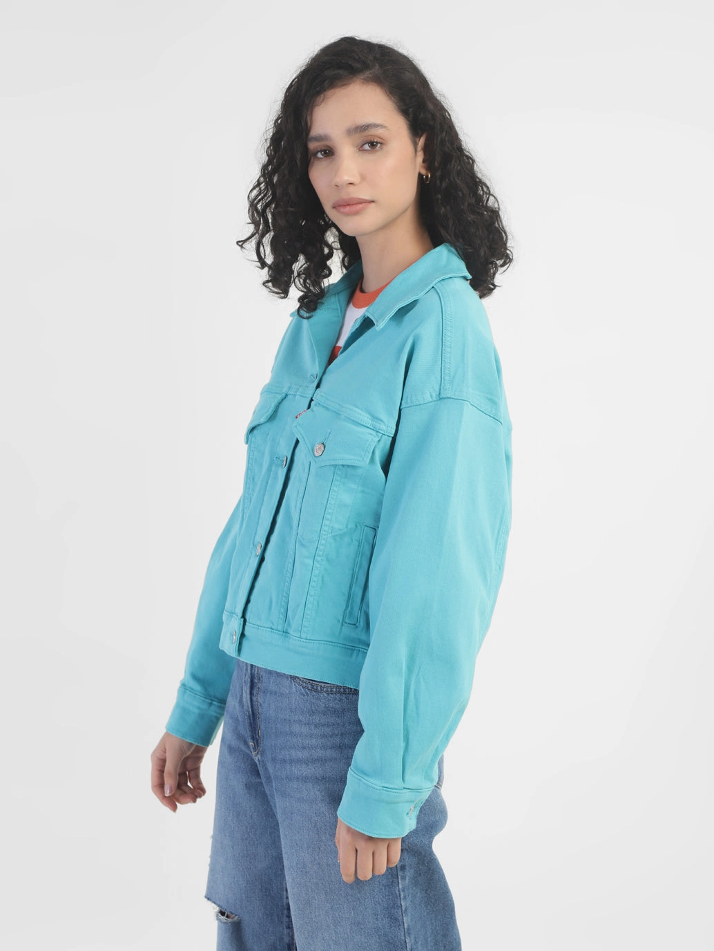 Women's Solid Spread Collar Denim Jacket