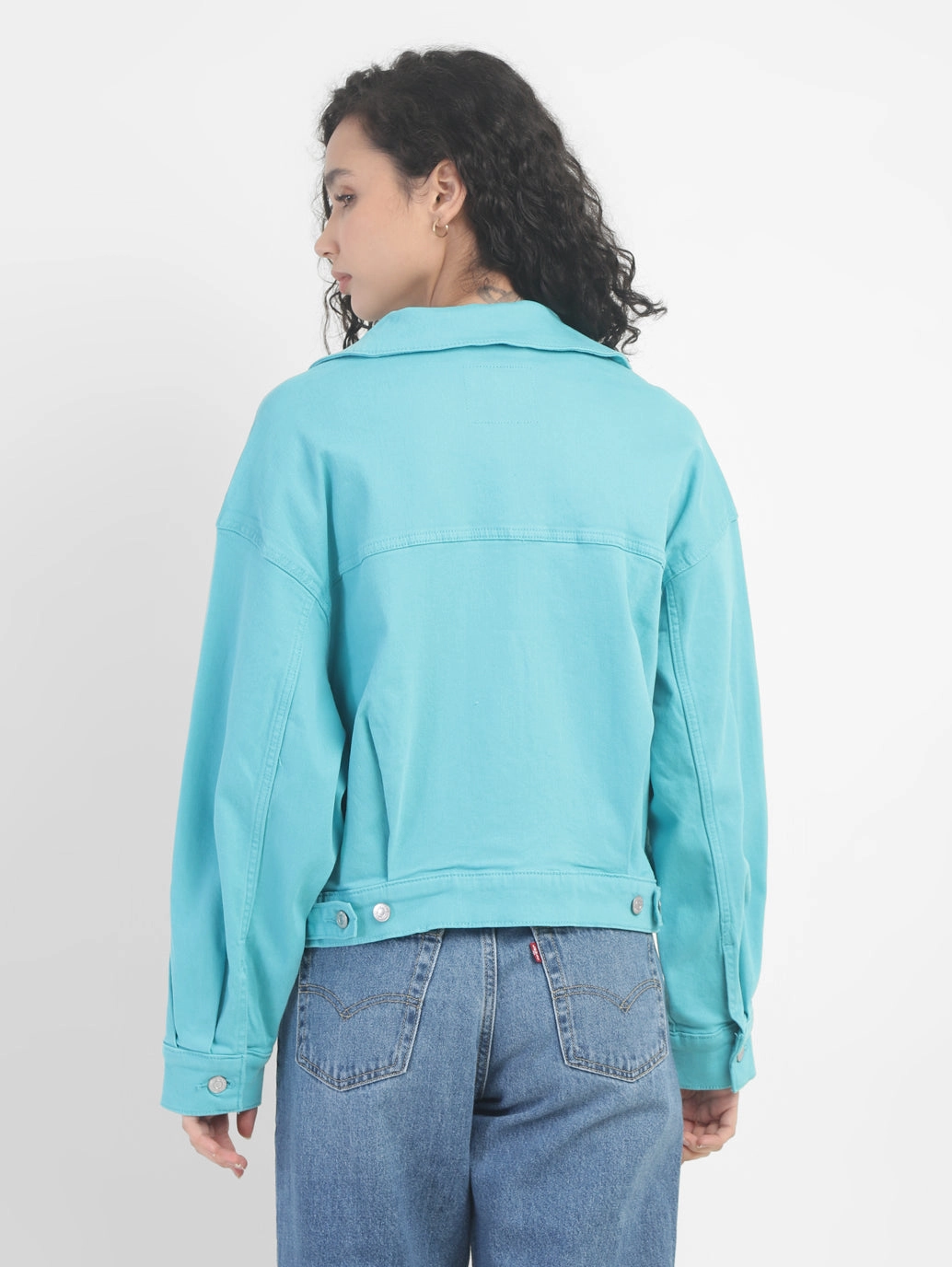 Women's Solid Spread Collar Denim Jacket
