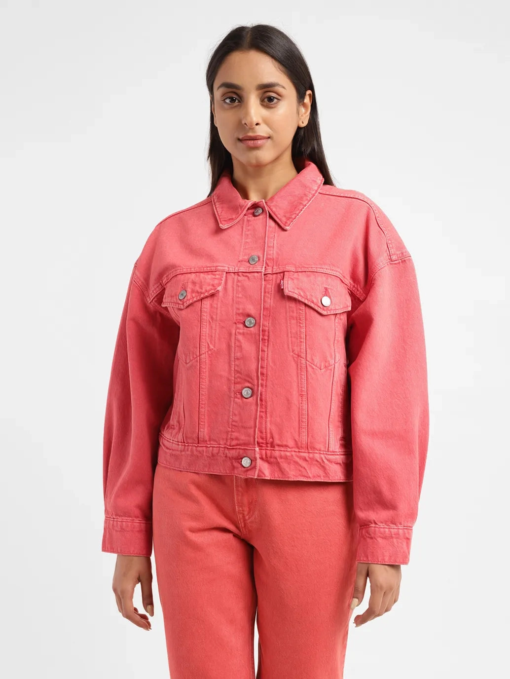 Women's Solid Spread Collar Denim Jacket
