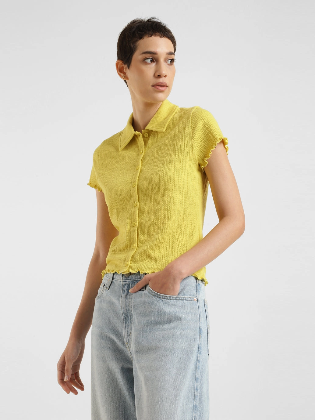 Women's Solid Spread Collar Top