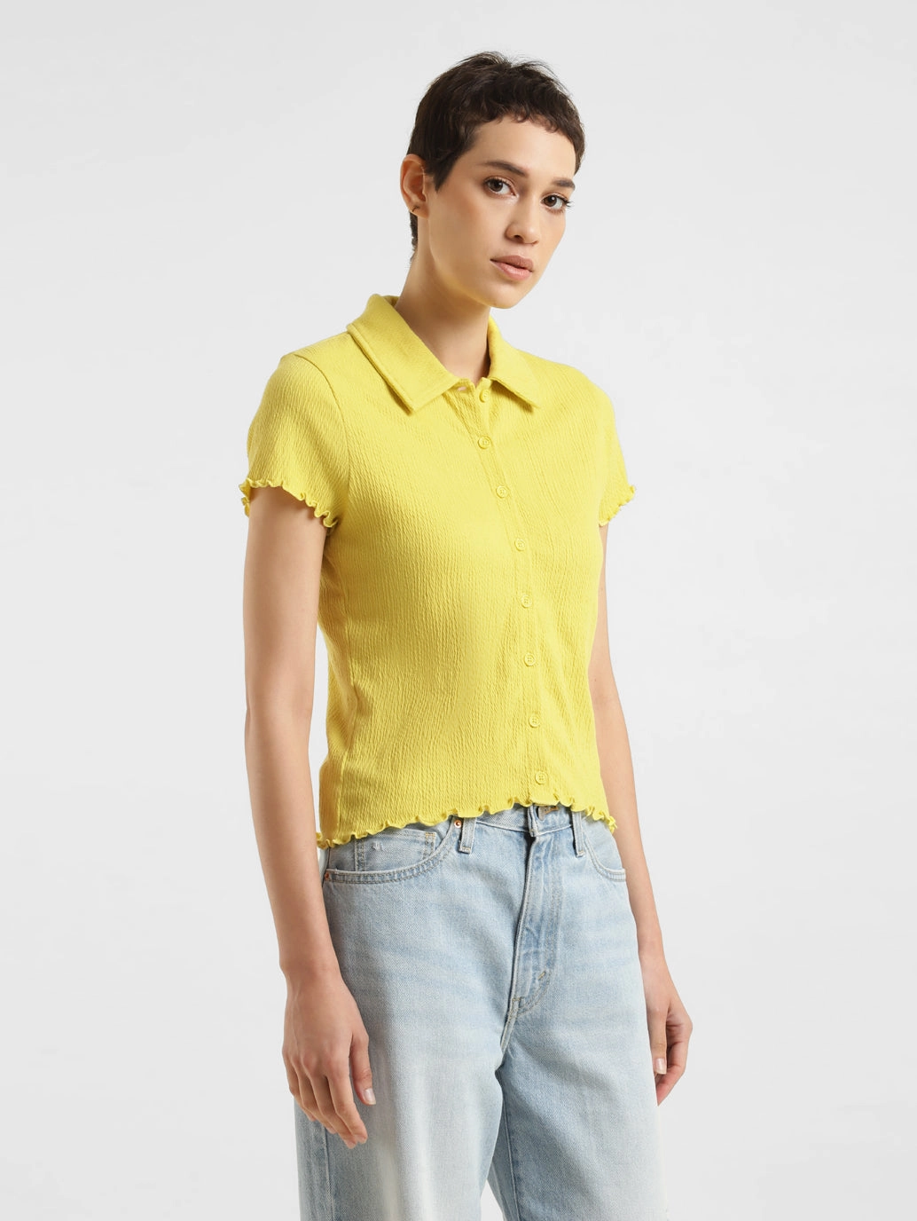 Women's Solid Spread Collar Top