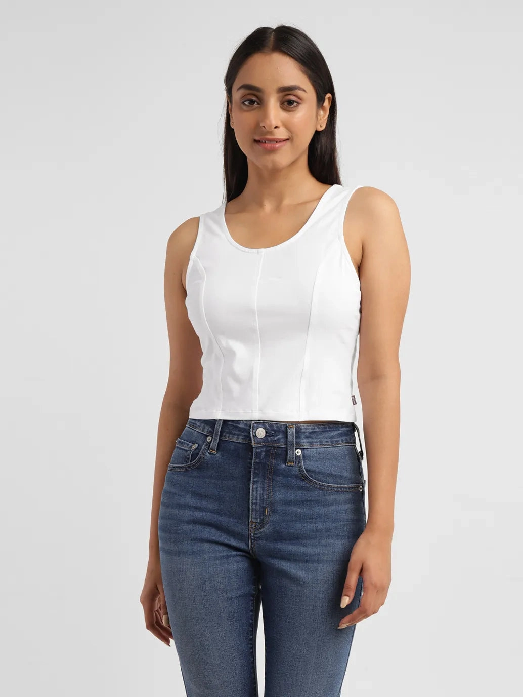 Women's Solid White Scoop Neck Crop Top