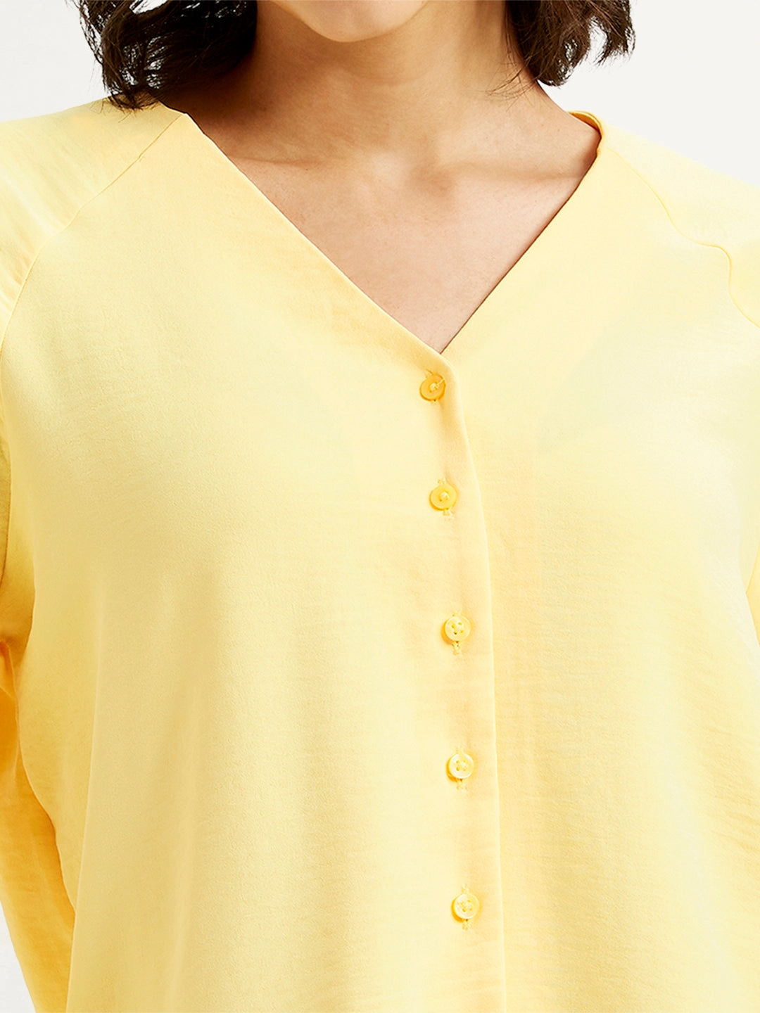 Women's Solid Yellow V Neck Top