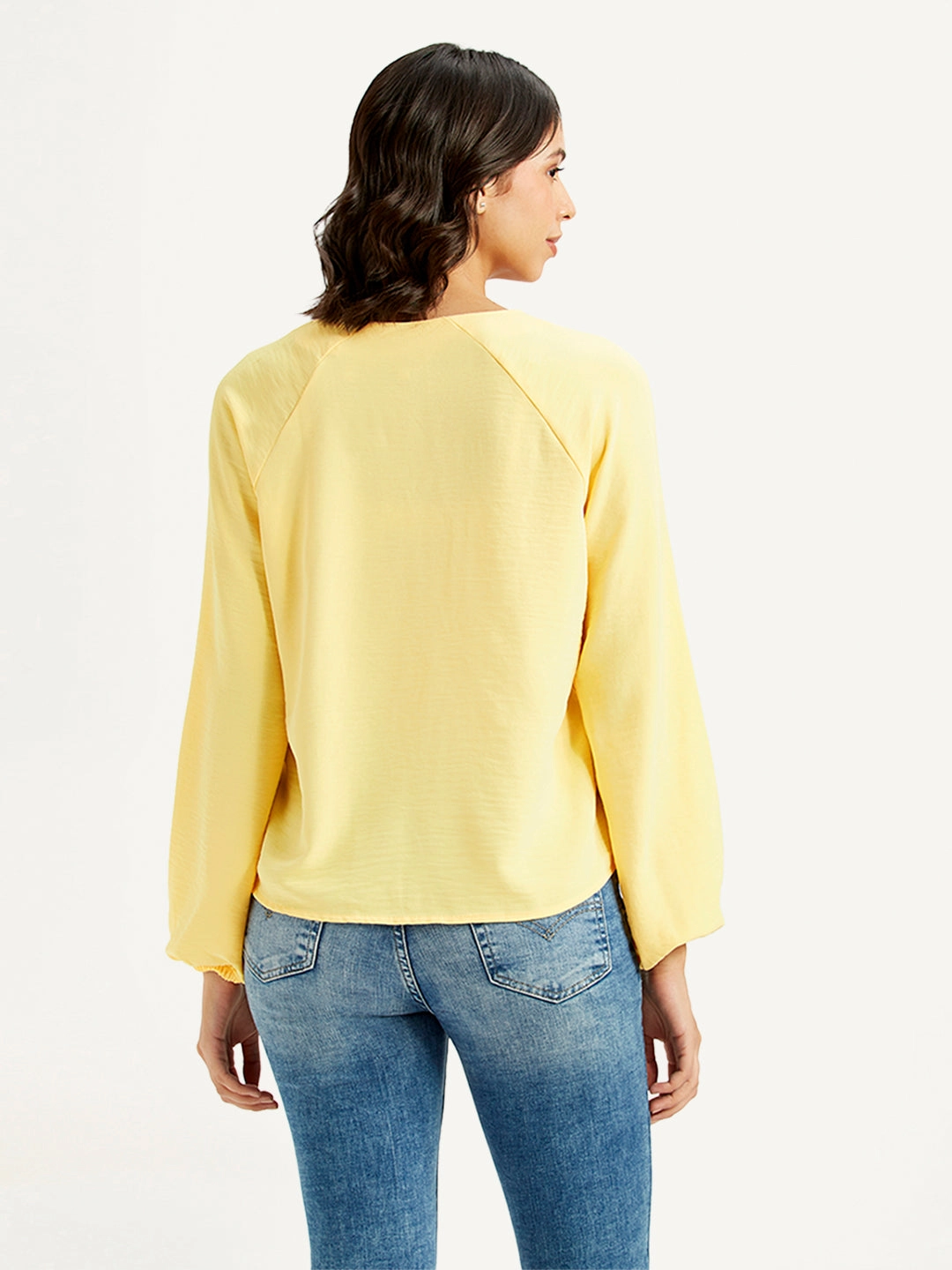 Women's Solid Yellow V Neck Top