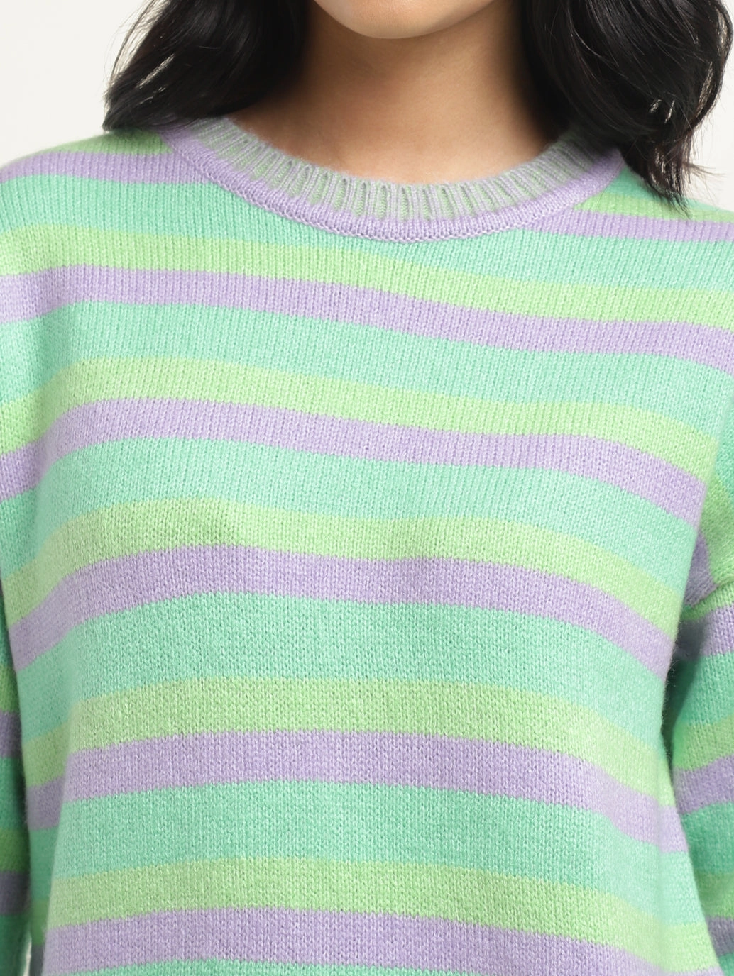 Women's Striped Multicolor Crew Neck Sweater